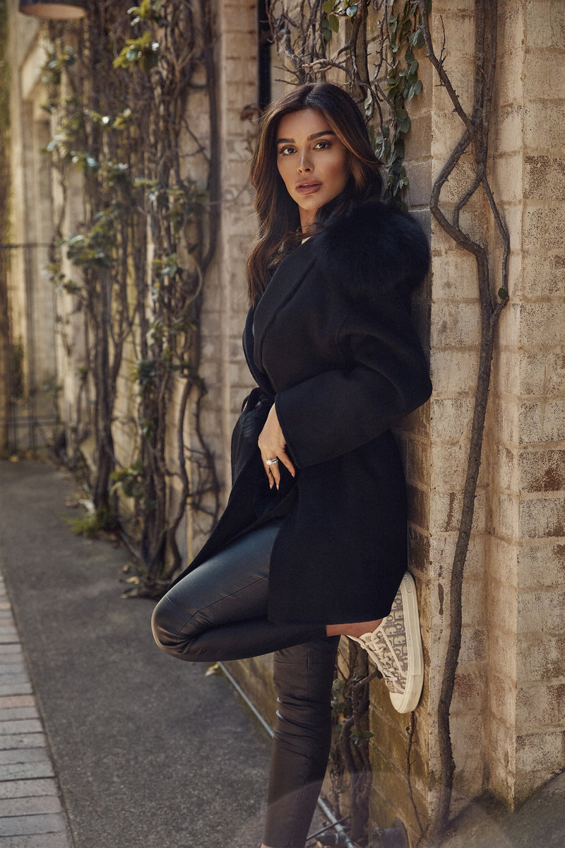Fur hood wool coat 2025