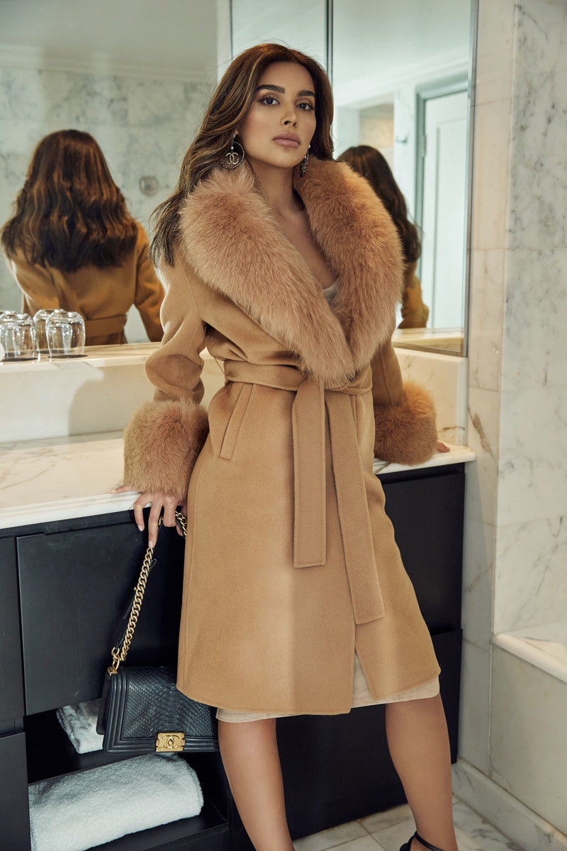 Mayfair Cashmere & Wool Blend Fox Fur Coat – Furella